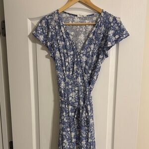 Gap Factory Midi Blue Floral Wrap Dress